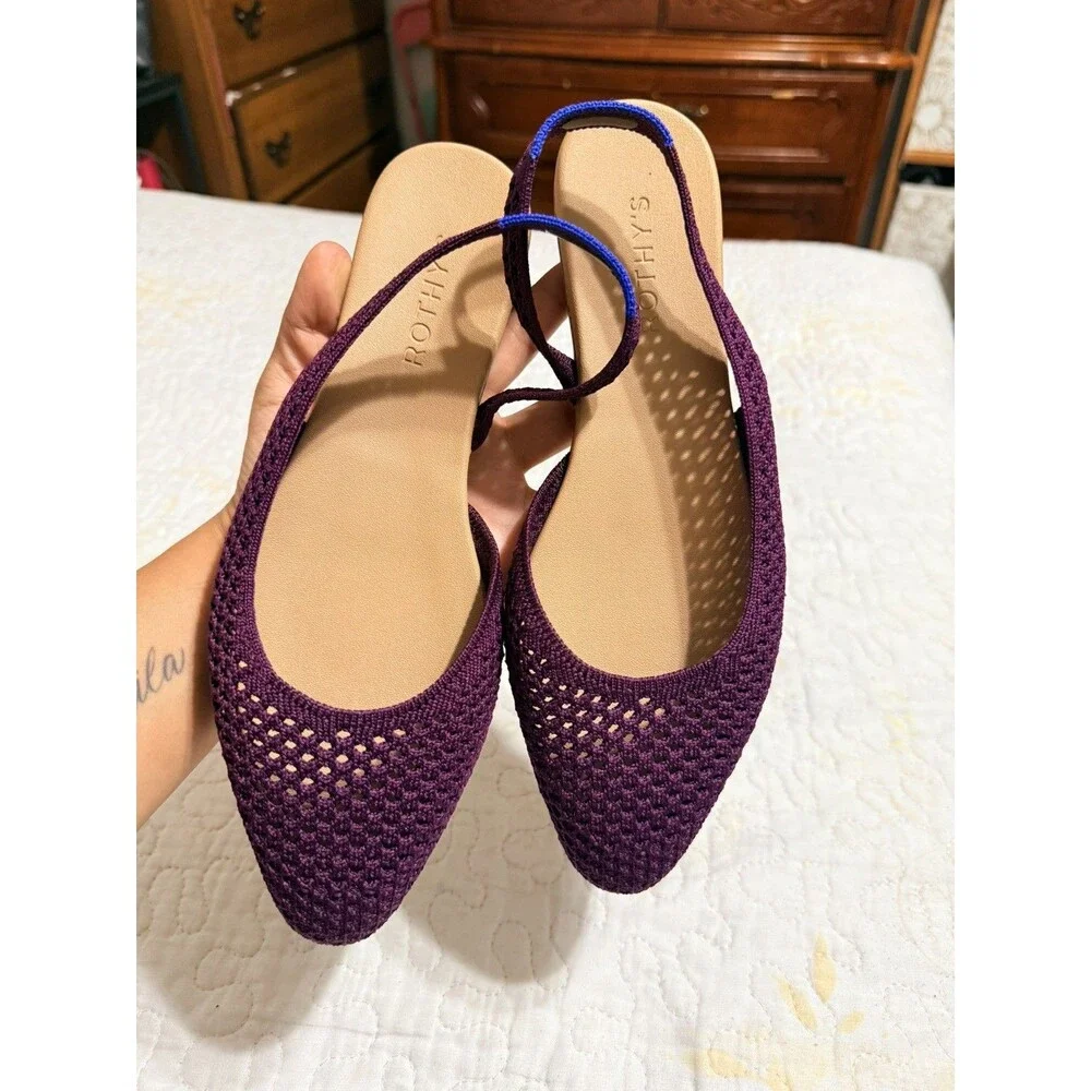Rothy's flat woven knit slingback casual shoes sandals burgundy New Sz 8.5